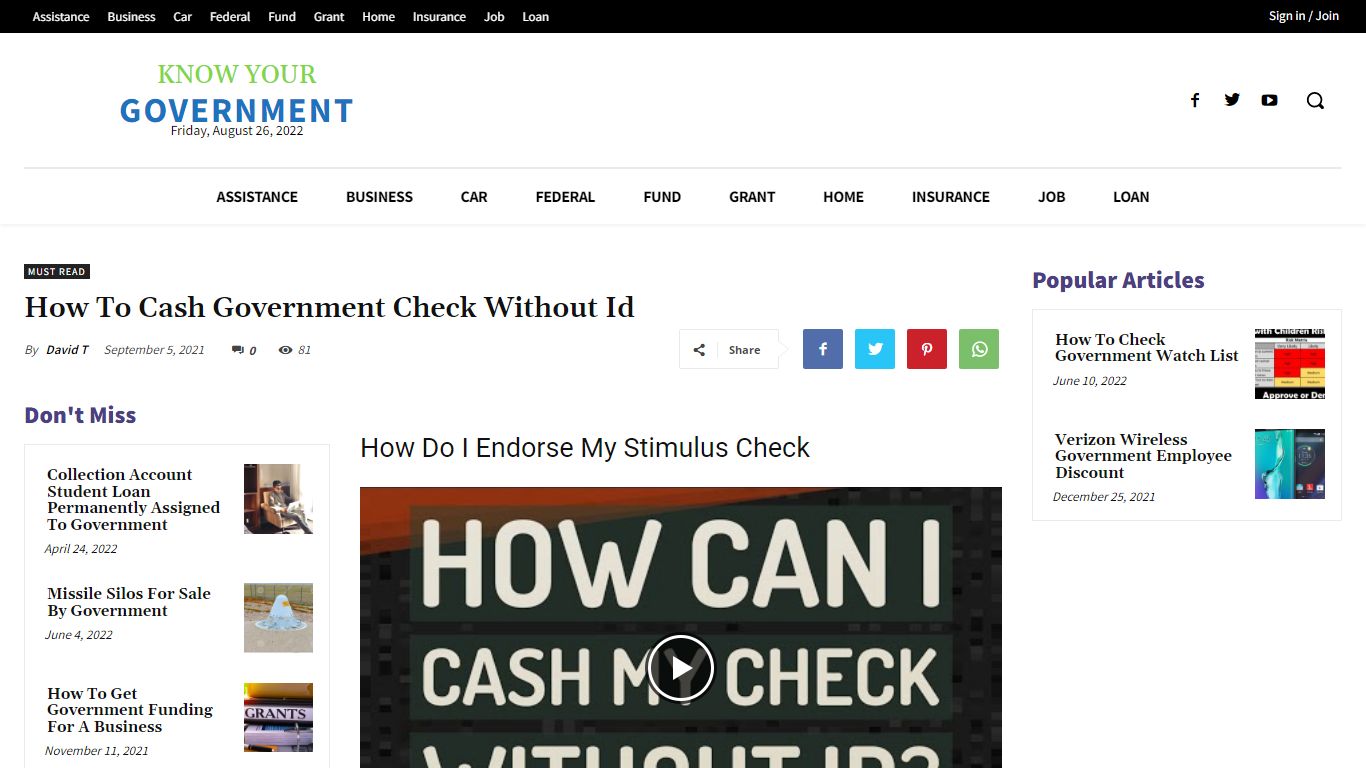 How To Cash Government Check Without Id - KnowYourGovernment.net