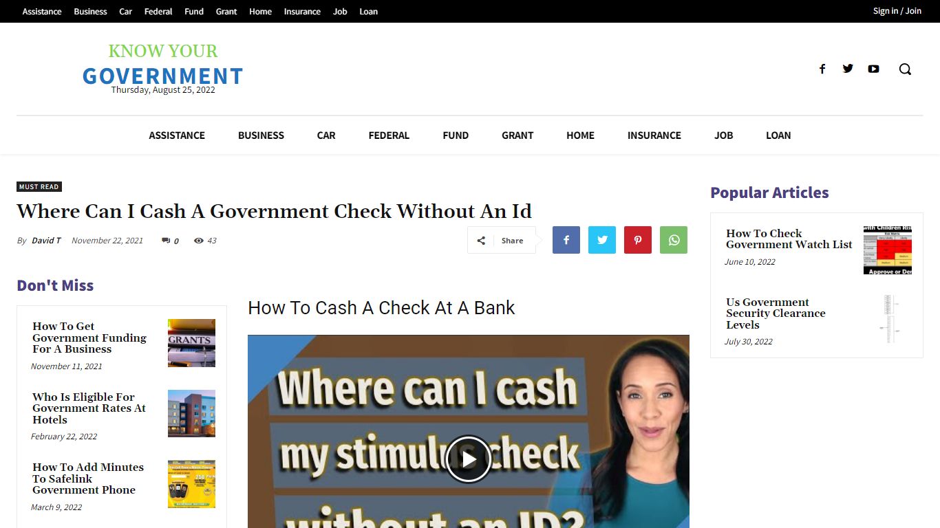 Where Can I Cash A Government Check Without An Id